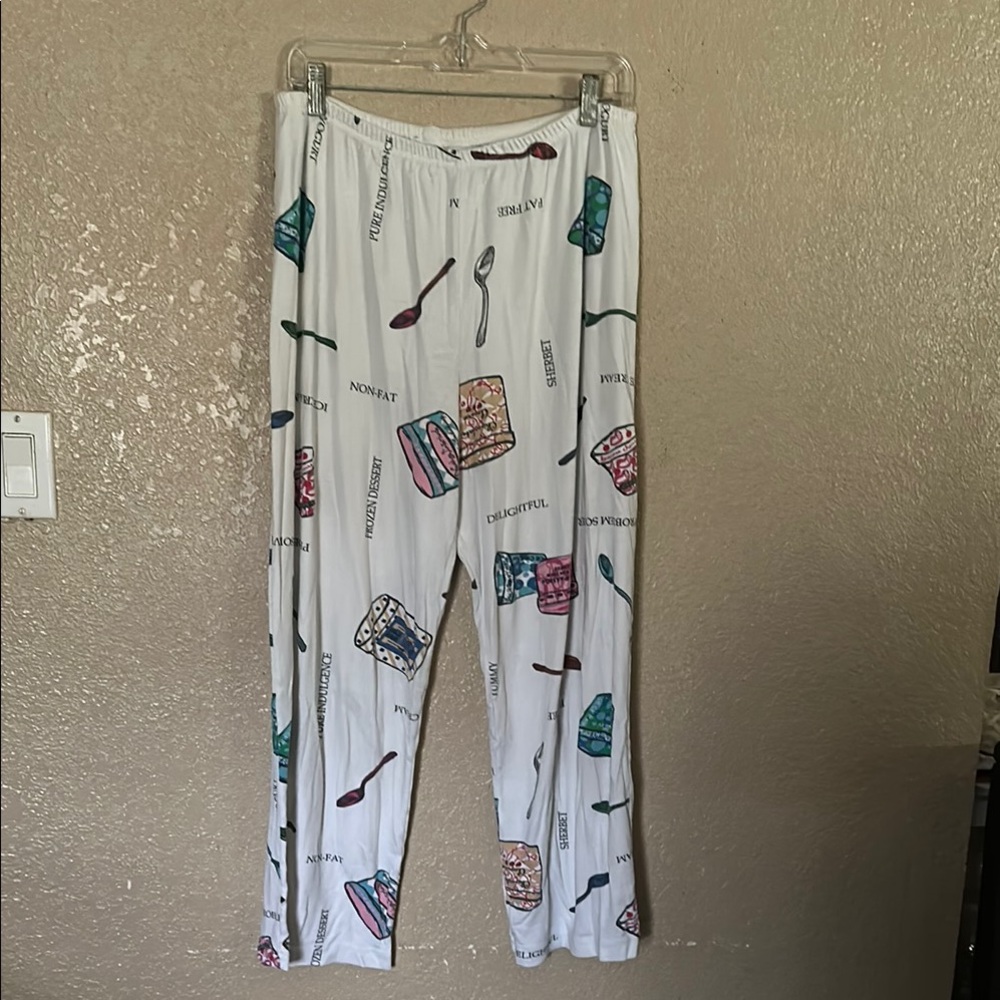 White Pajama Pants with Colorful Cake Print frozen ice cream large